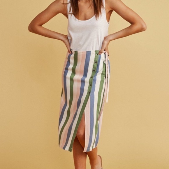 Marine Layer Layla Wrap Skirt in Multi Stripe Large - Picture 1 of 9